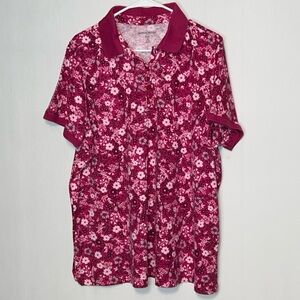 Woman Within Plus 1X 22/24 Multicolor Cotton Floral Polo Shirt w/Buttons.